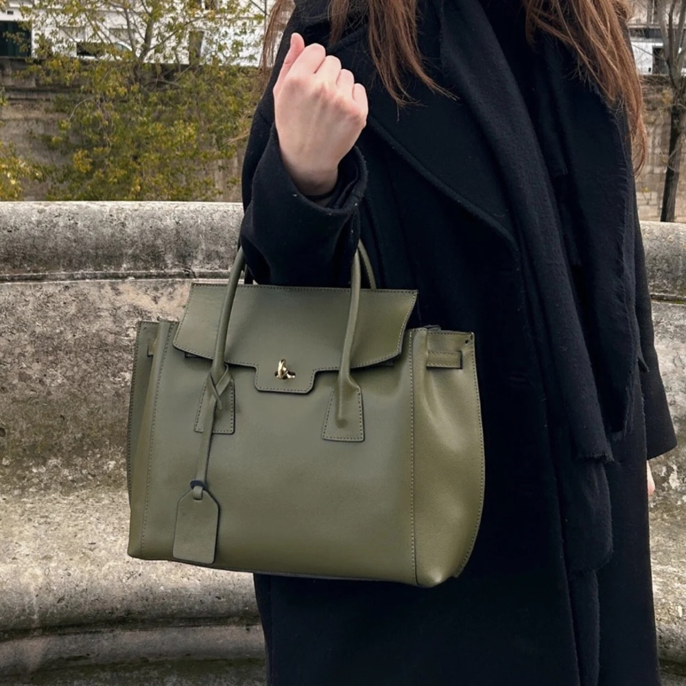 New Blue Lemon Paris Leather Gabriella purse satchel in gray
